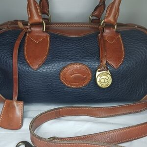 Vintage Dooney & Bourke Satchel Bag Navy Blue & Brown Leather